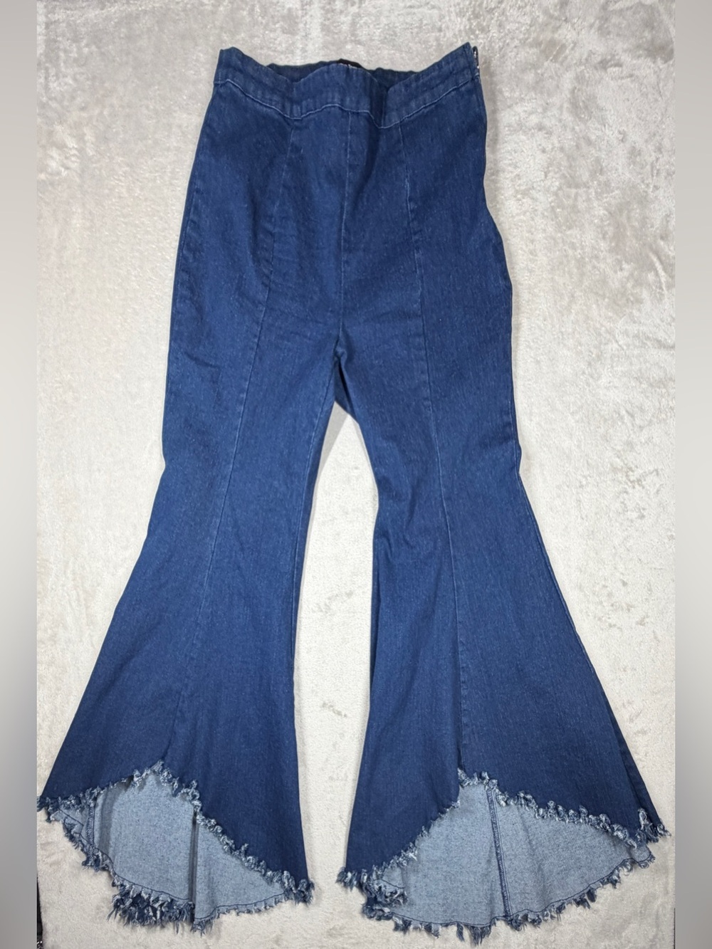 Jealous Tomato High Rise Raw Hem High Low Flare Denim Blue Jeans Size Large